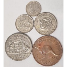 AUSTRALIA 1956 . PRE-DECIMAL PROOF SET . MELBOURNE . 5 COINS